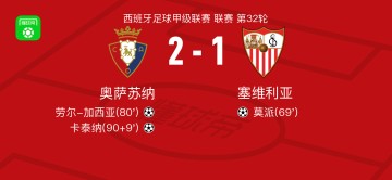 kaiyun官网-奥萨苏纳2-1逆转塞维利亚，卡泰纳、劳尔-加西亚破门